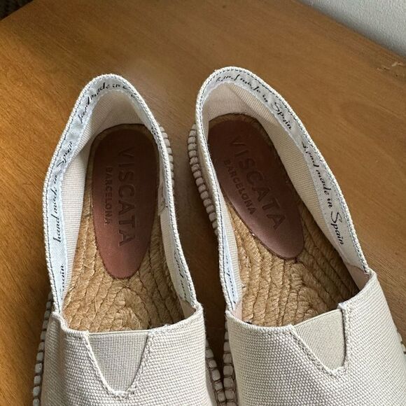 Viscata Barcelona Barceloneta Canvas Cream/Off White Espadrille Closer Toe Flat - Picture 2 of 13